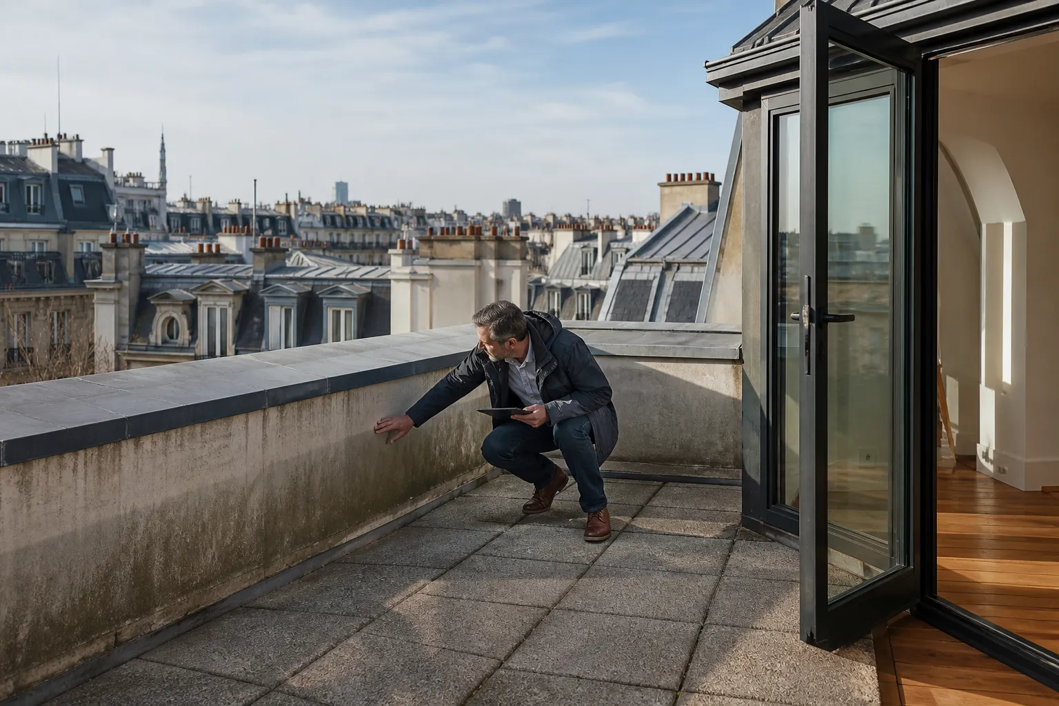 Appartement au dernier étage avec terrasse et vue sur les toits
