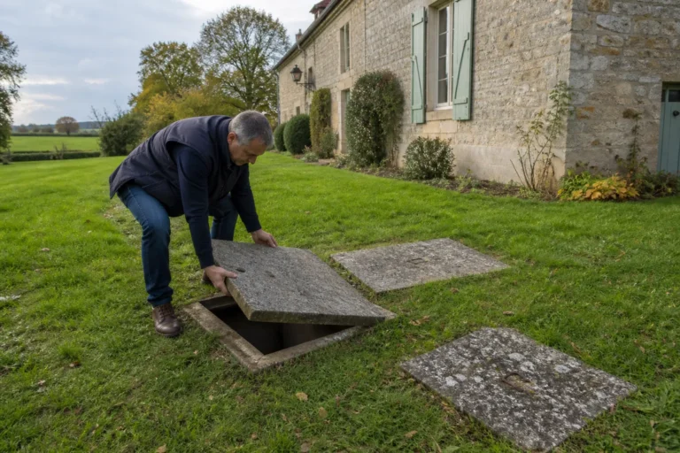 Regards d'une installation d'assainissement individuel dans le jardin d'une maison