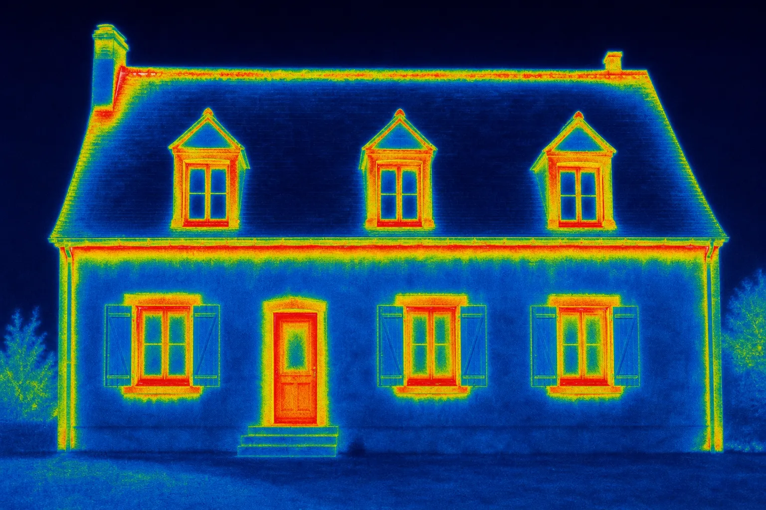 Image thermique d'une façade montrant des déperditions