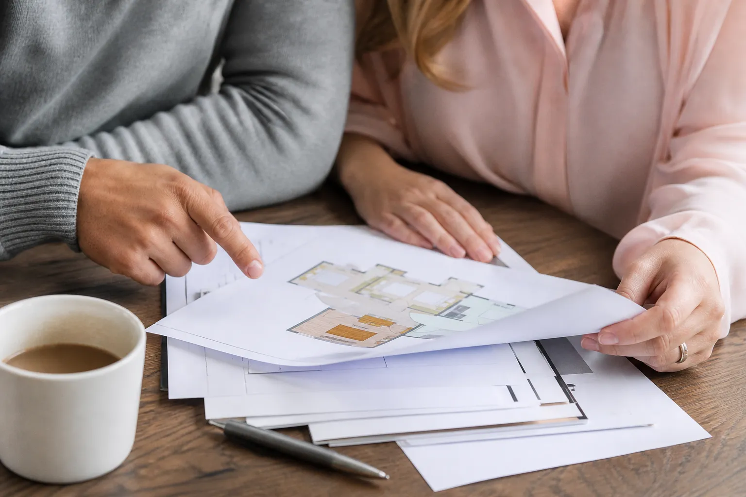 Acheteurs lisant les diagnostics immobiliers et procès-verbaux de copropriété avant un achat