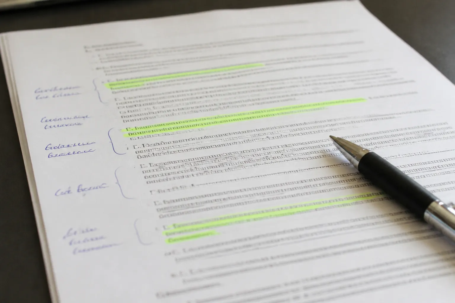 Compromis de vente annoté et surligné