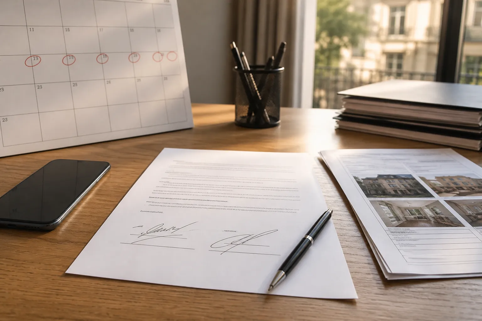 Calendrier et compromis de vente avec un rapport d'expertise