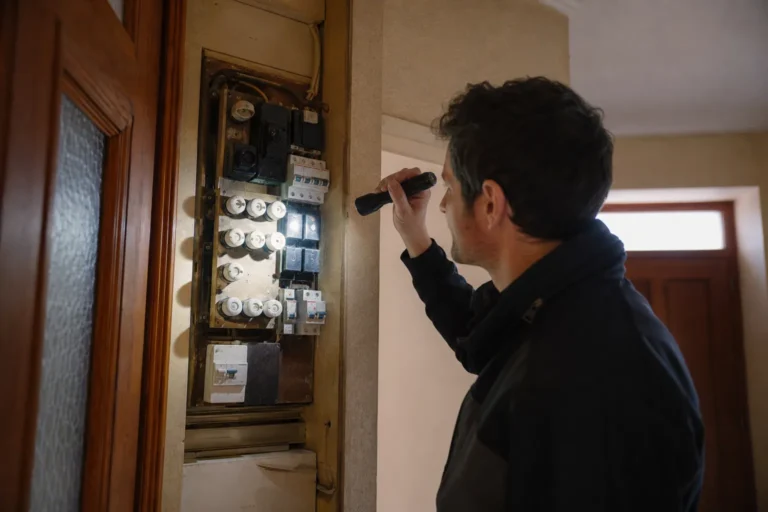 Tableau électrique ancien avec fusibles dans un logement