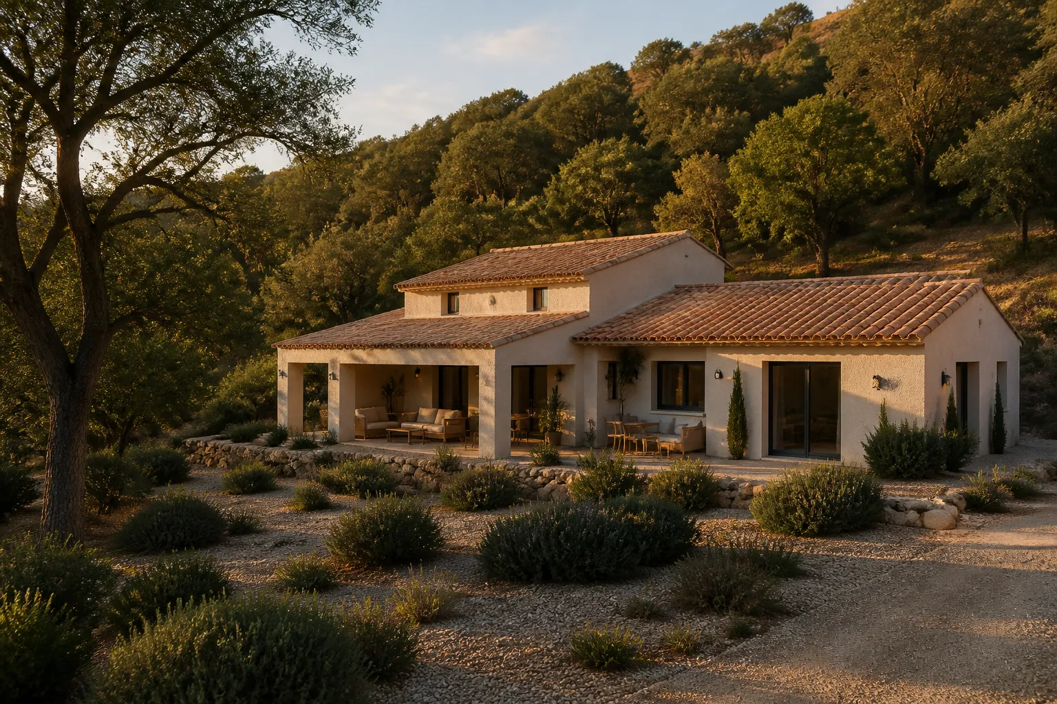 Maison individuelle en lisière de colline boisée