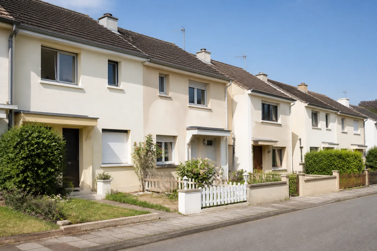 Rangée de maisons individuelles groupées avec jardins