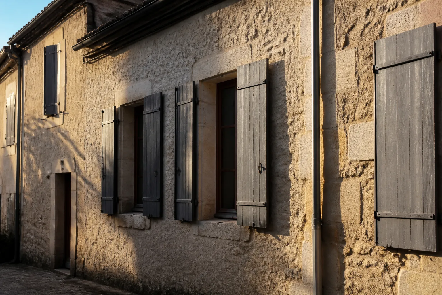 Façade en pierre de taille calcaire avec enduit à la chaux