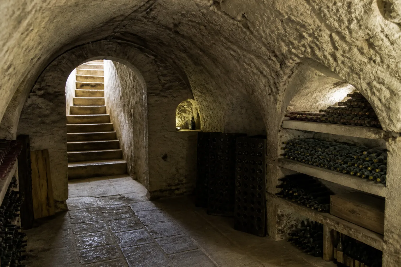 Cave voûtée en craie sous une maison