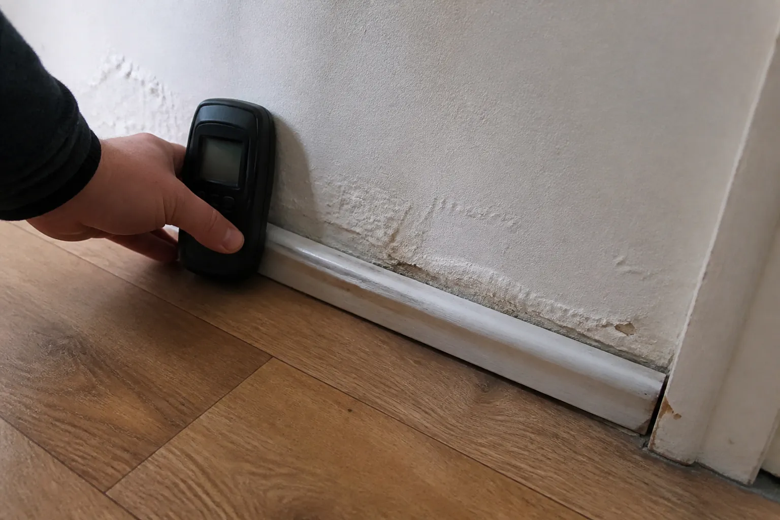 Pied de mur avec enduit dégradé par l’humidité