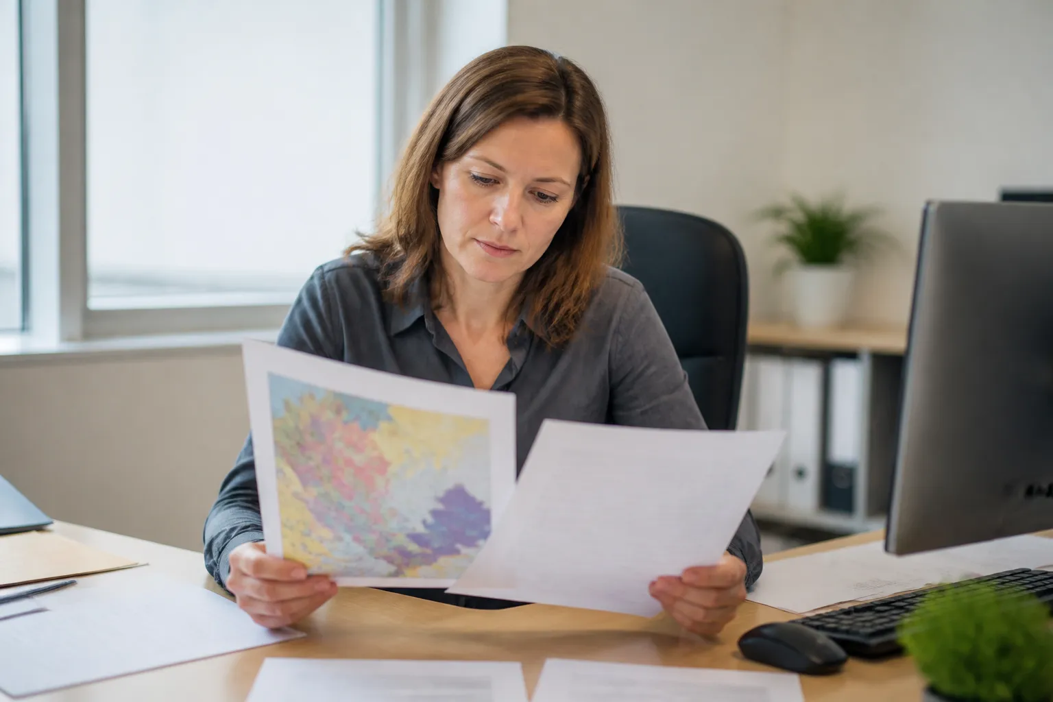 Acheteuse lisant un état des risques annexé à une promesse