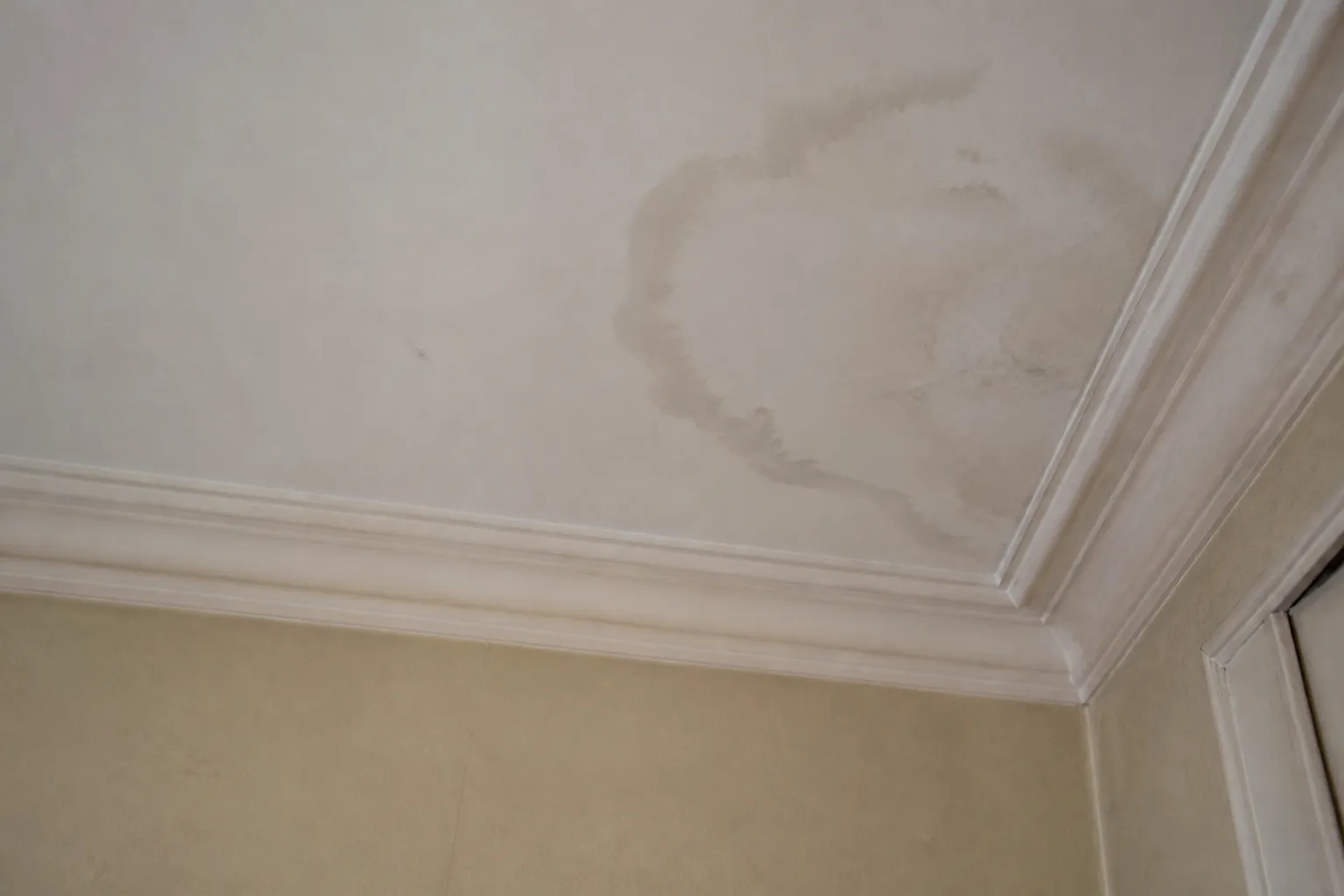 Plafond d’appartement avec trace d’infiltration ancienne