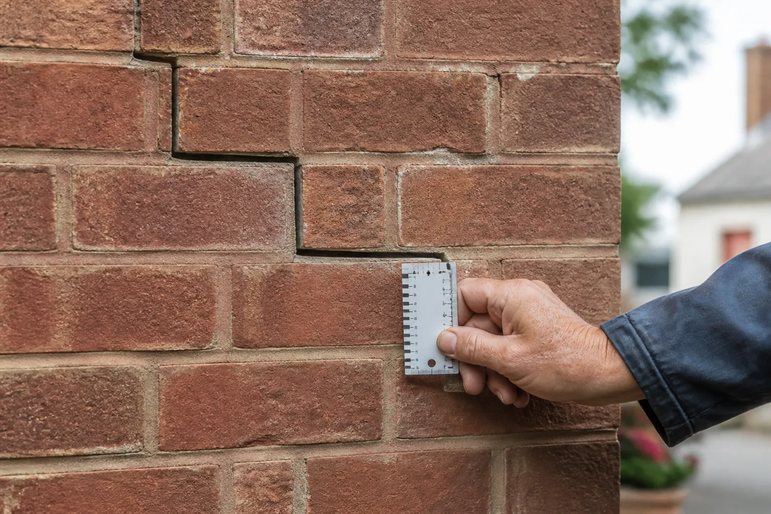 Fissure en escalier dans un mur de brique