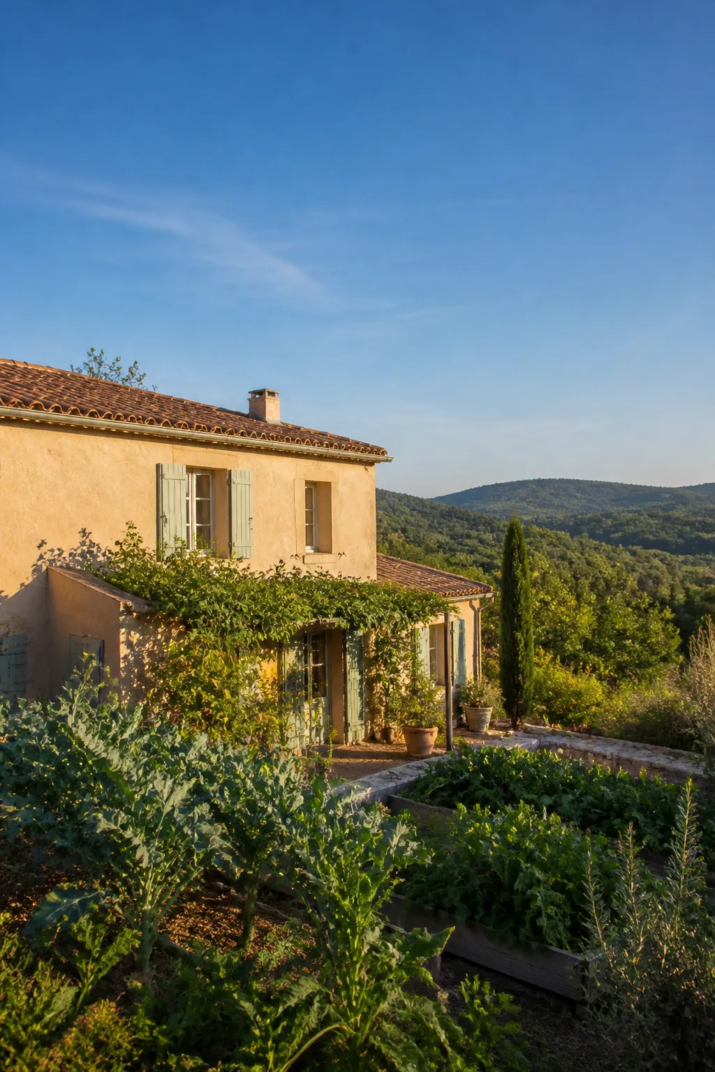 Maison de plaine enduite avec toit de tuiles et jardin près de Cavaillon