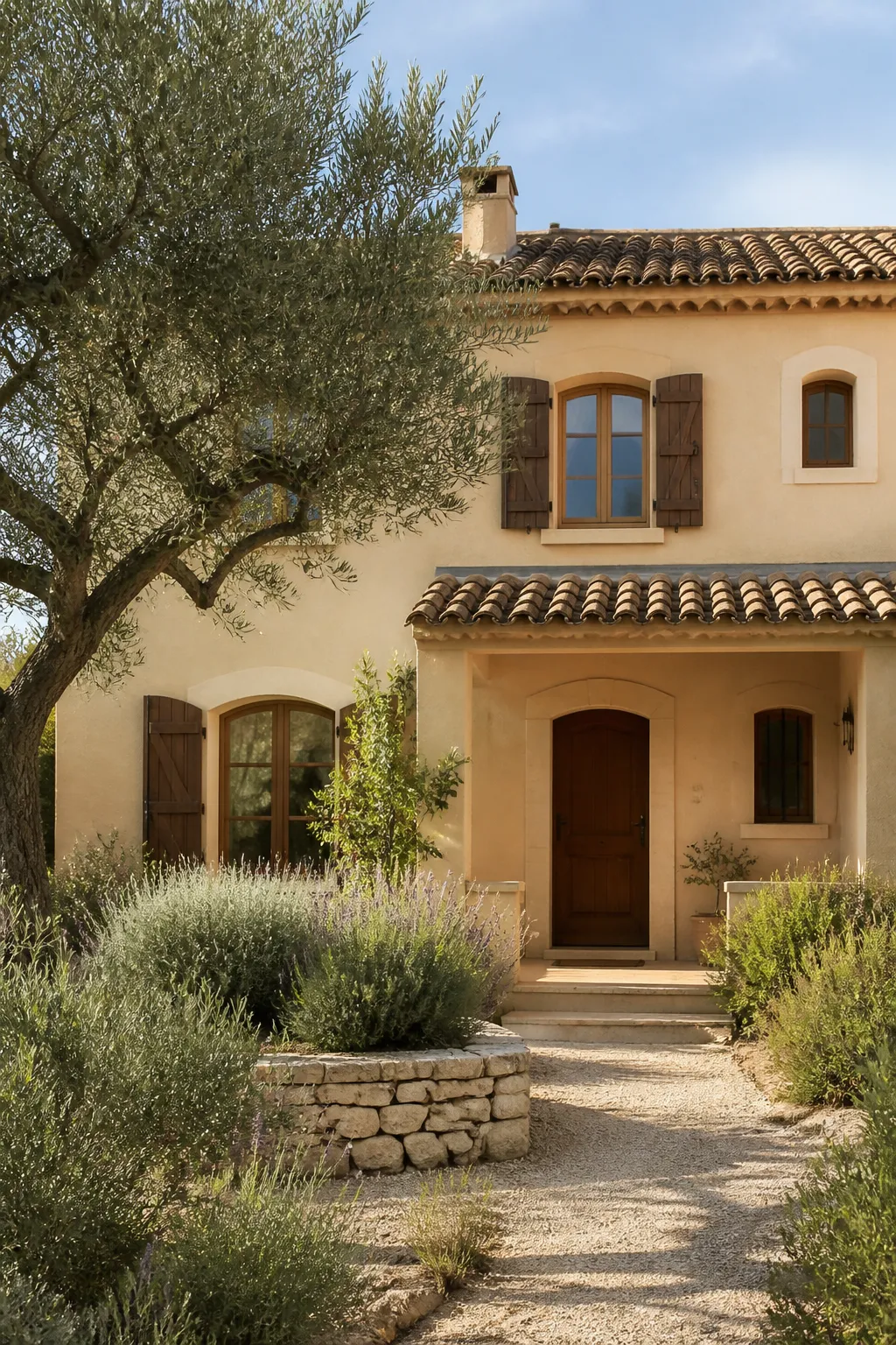 Maison provençale enduite avec volets et toit de tuiles à Orange