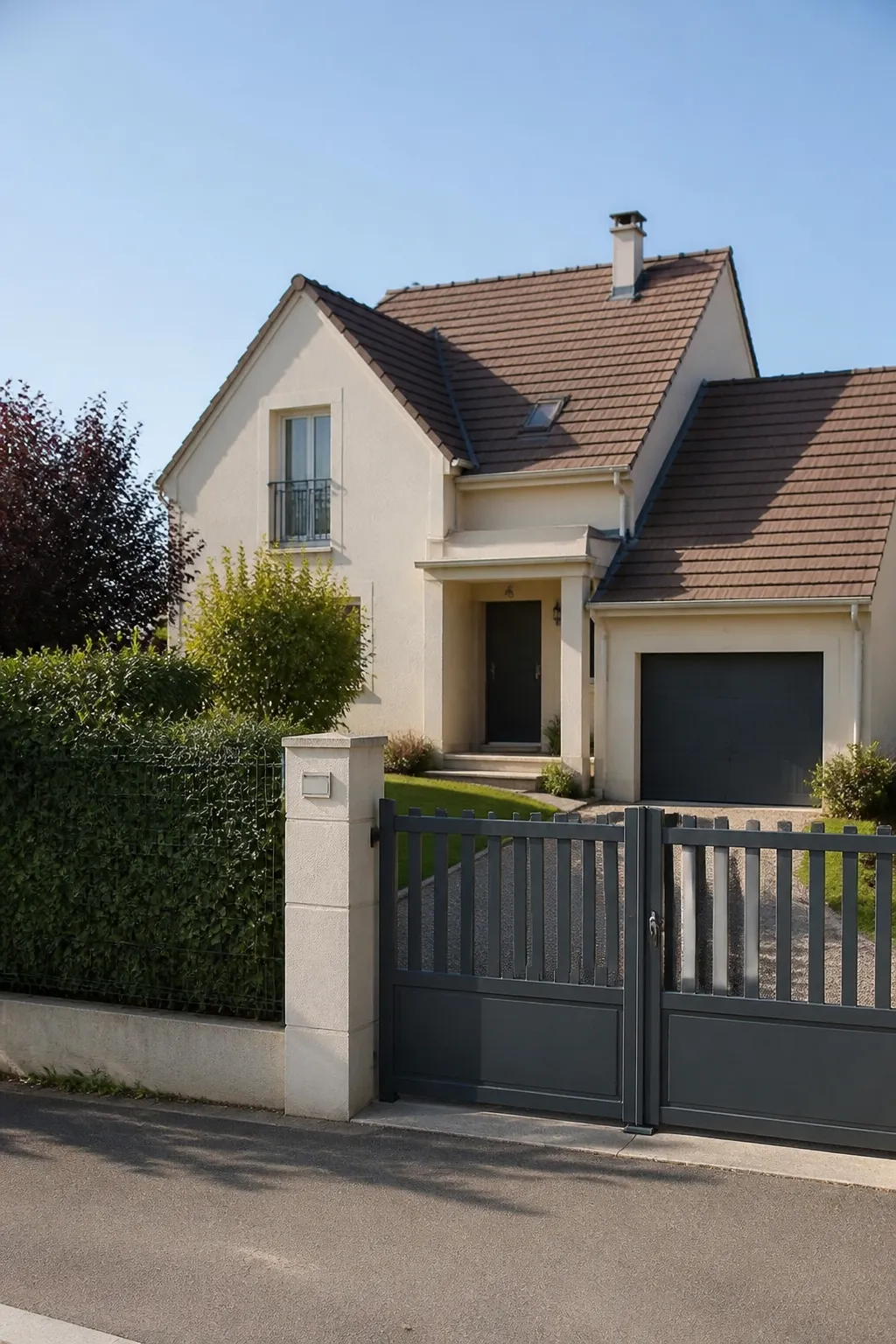 Pavillon enduit avec toit de tuiles et jardin à Buxerolles