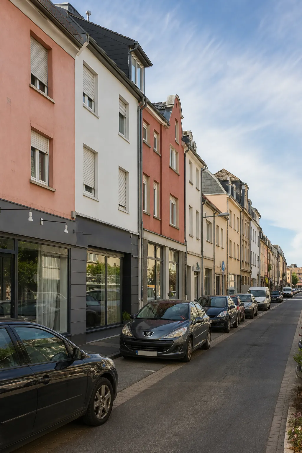 Immeubles d’après-guerre à façades rosées en centre-ville, expertise avant achat à Saint-Dié-des-Vosges