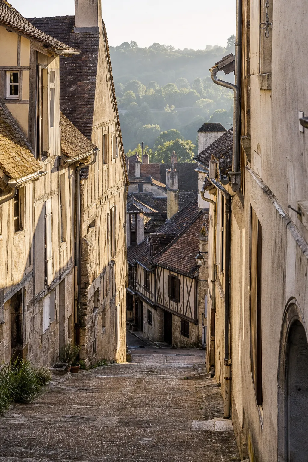 Rue de centre historique avec maisons anciennes, expertise avant achat à Auxerre