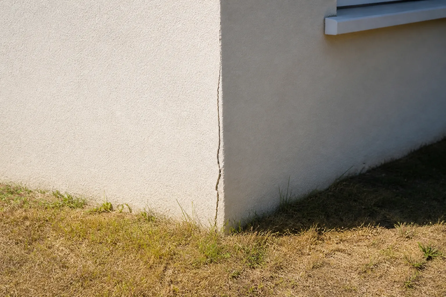 Fissure verticale sur l’angle d’une maison enduite