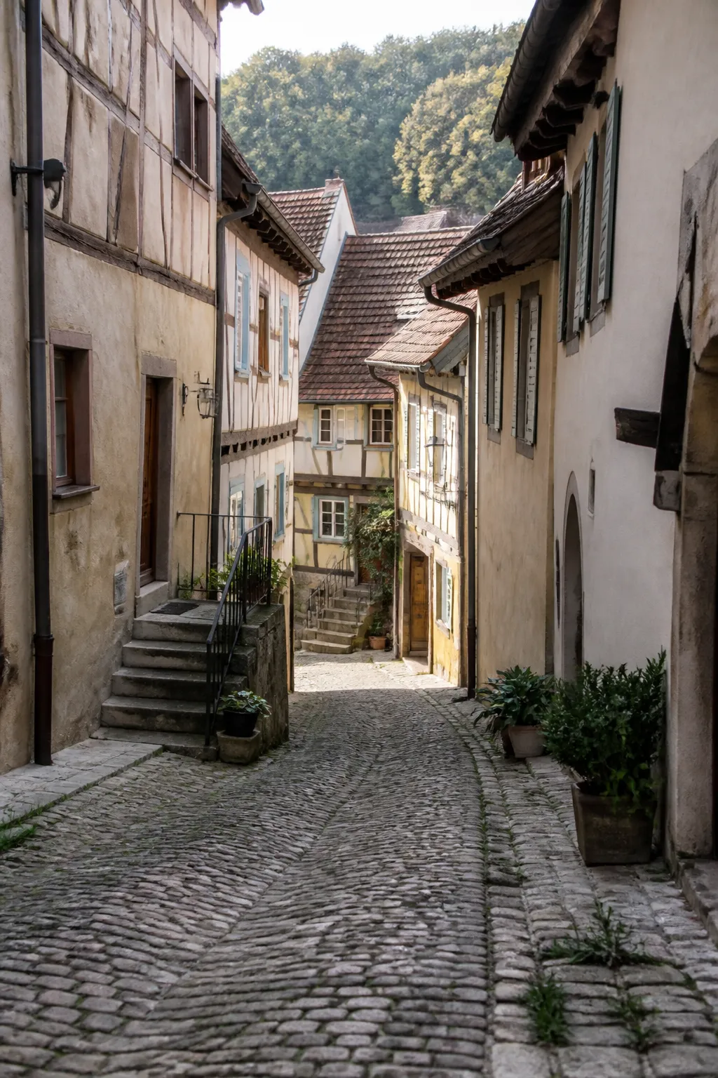 Ruelle pentue bordée de maisons à pans de bois, expertise avant achat à Joigny