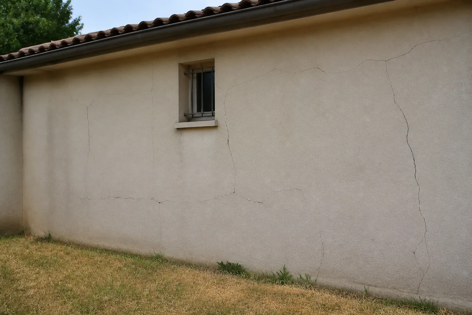 Fissures sur un mur de maison après un été sec