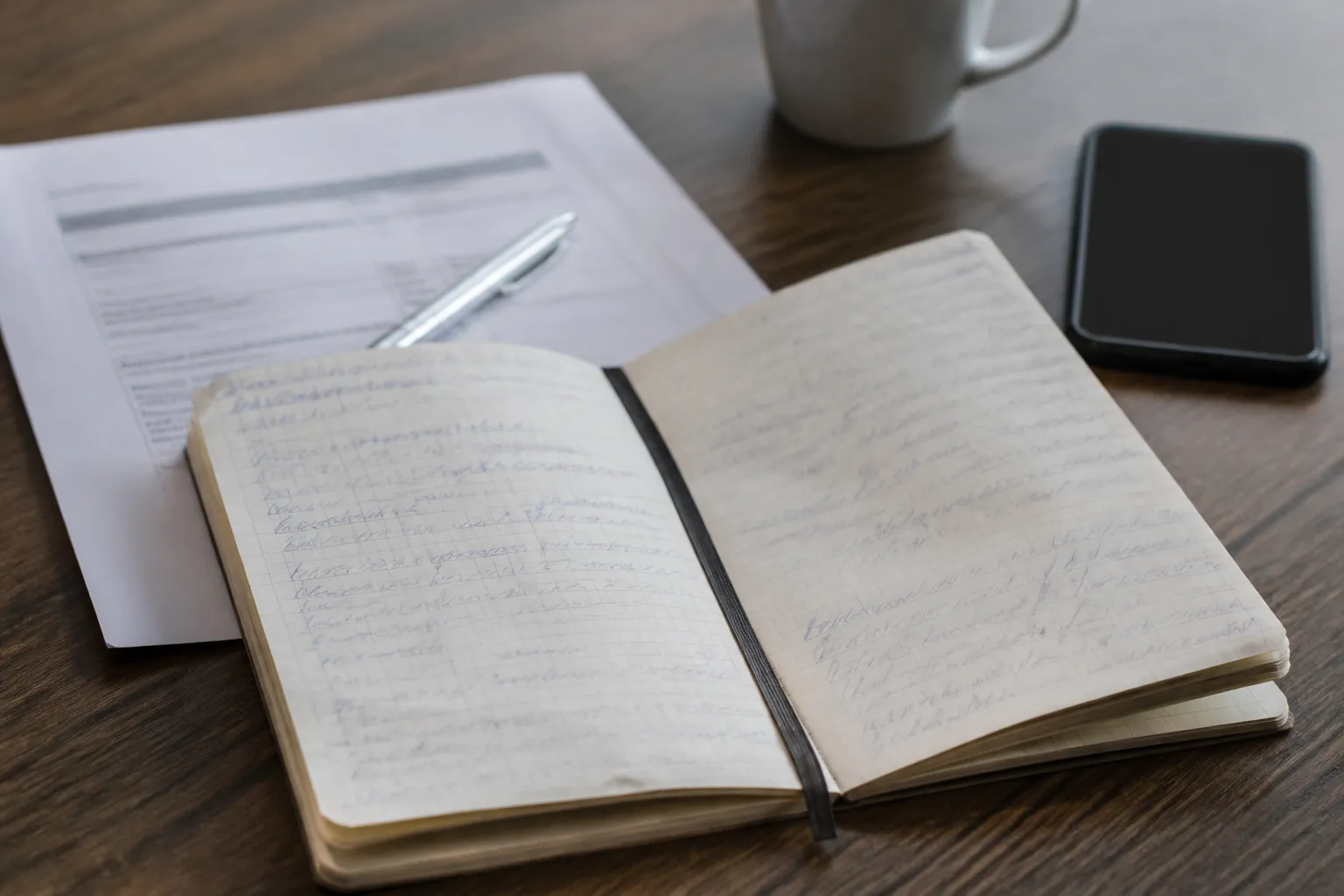 Carnet de notes et état des risques posés près d’un téléphone