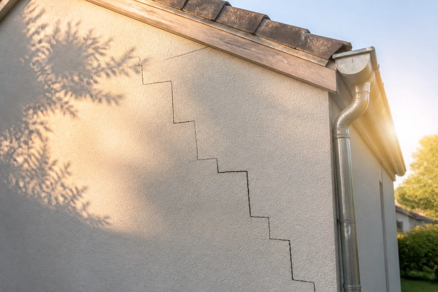Fissure en escalier sur un pignon de pavillon