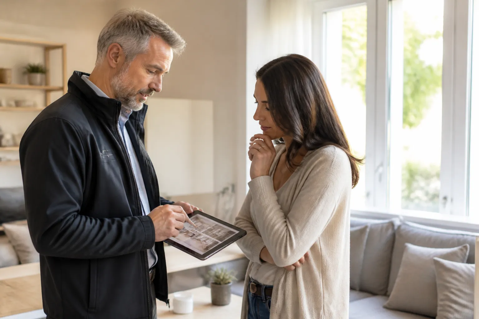 Expert remettant un rapport d’expertise à un acheteur