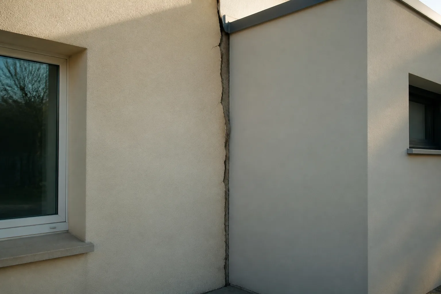 Jonction fissurée entre une maison et son extension