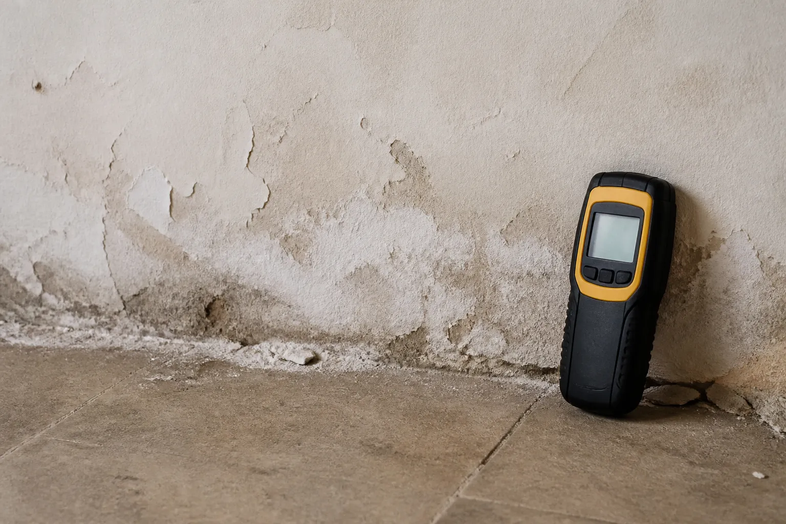 Traces d’humidité en pied de mur d’une maison mesurées par un expert