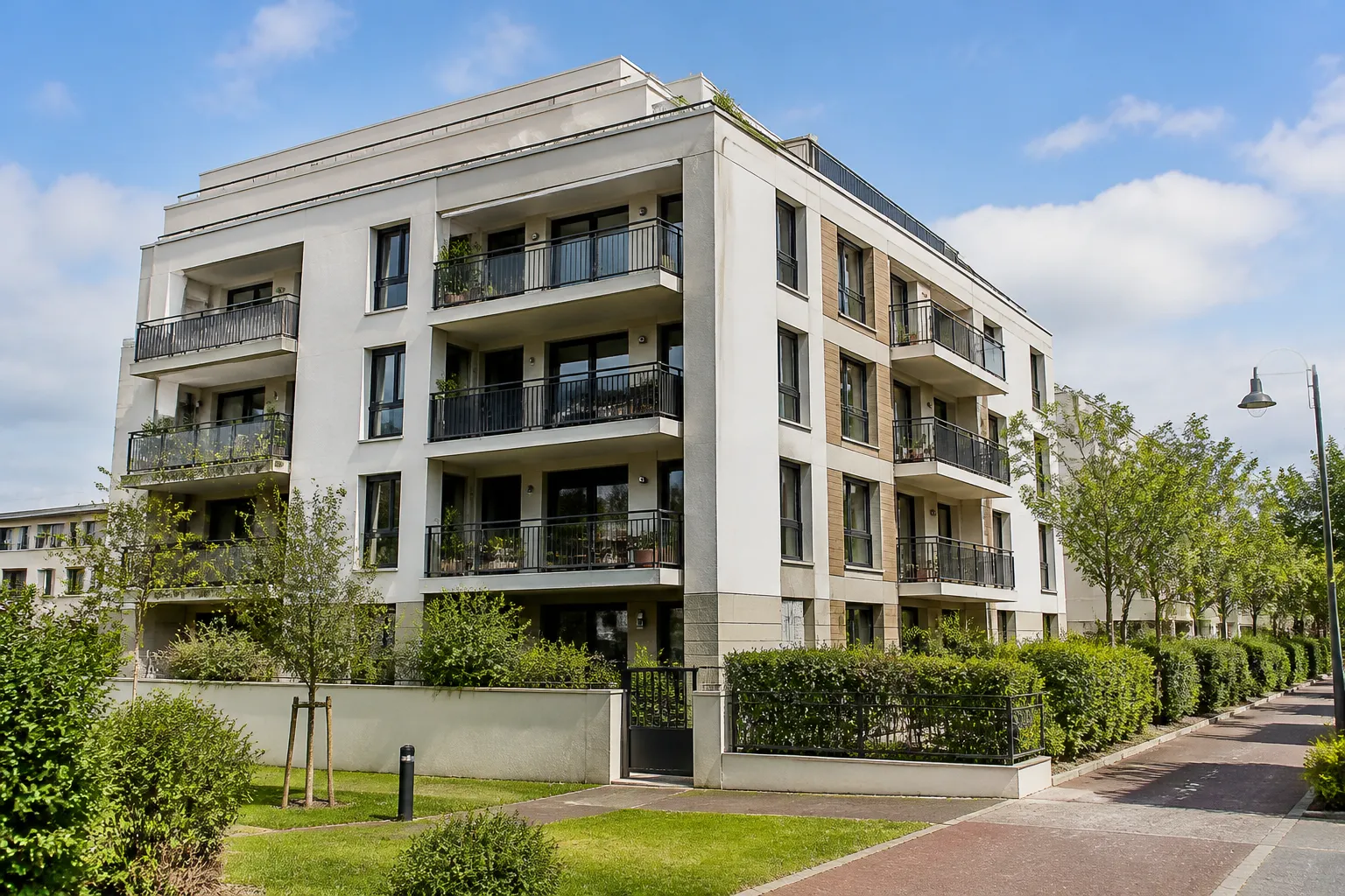 Résidence en copropriété avec balcons examinée par un expert