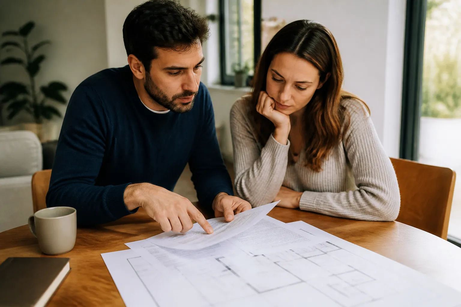 Acheteurs relisant un rapport d’expertise à une table