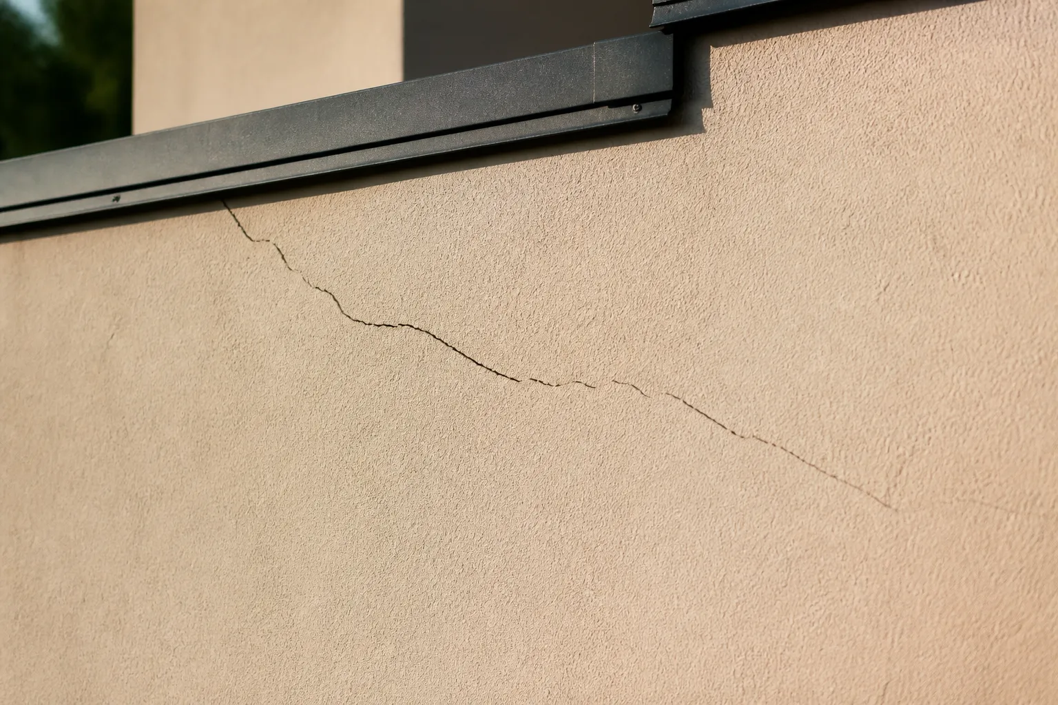 Fissure oblique sur un mur enduit
