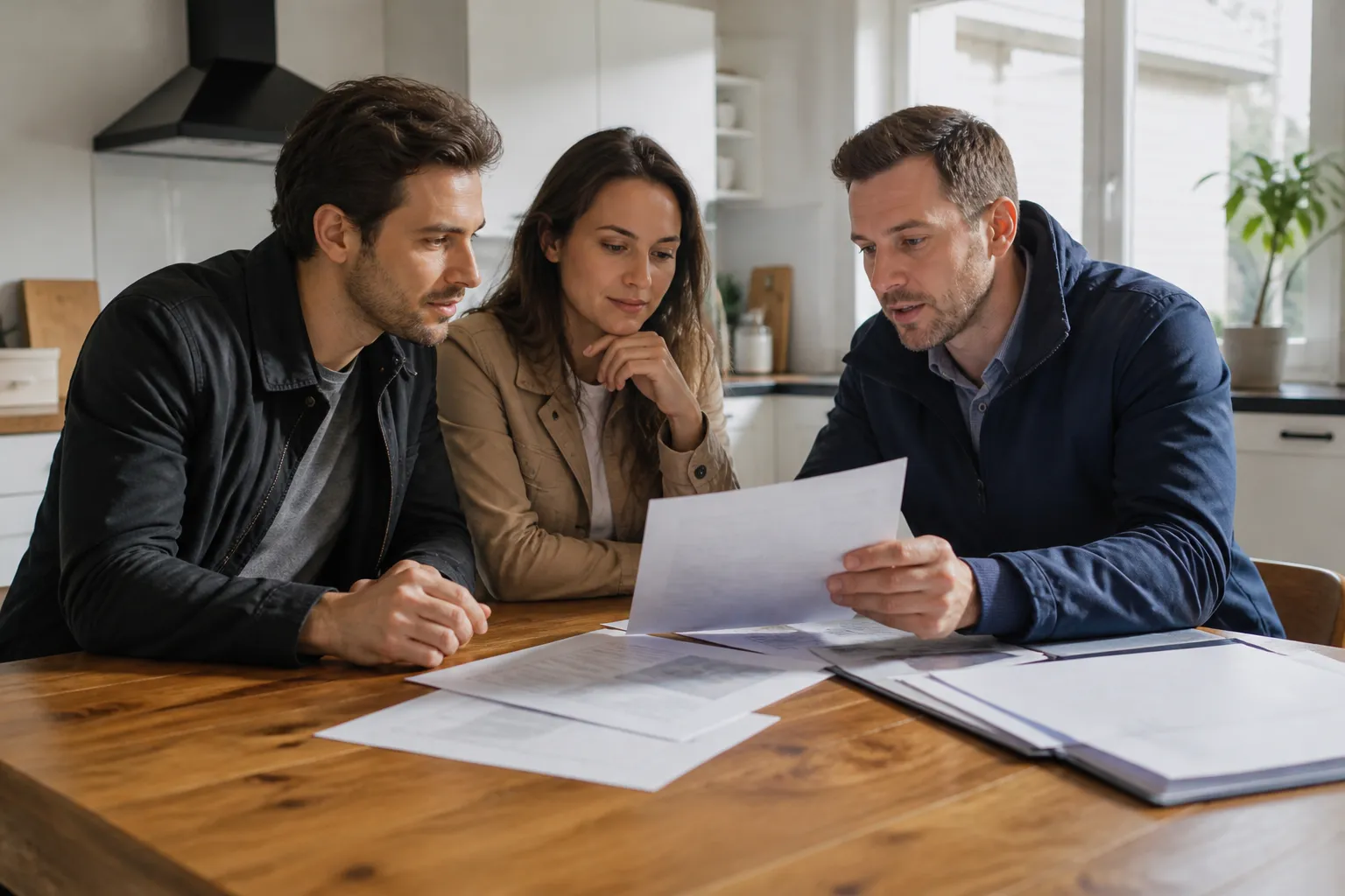 Acheteurs lisant un rapport d’expertise avec un expert