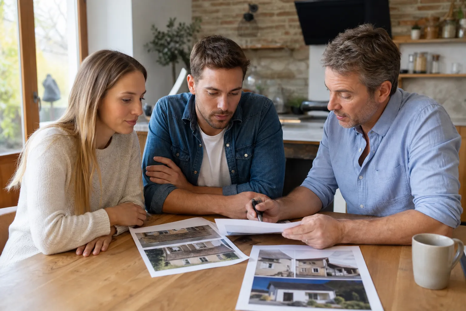 Acheteurs lisant un rapport d’expertise avec un expert