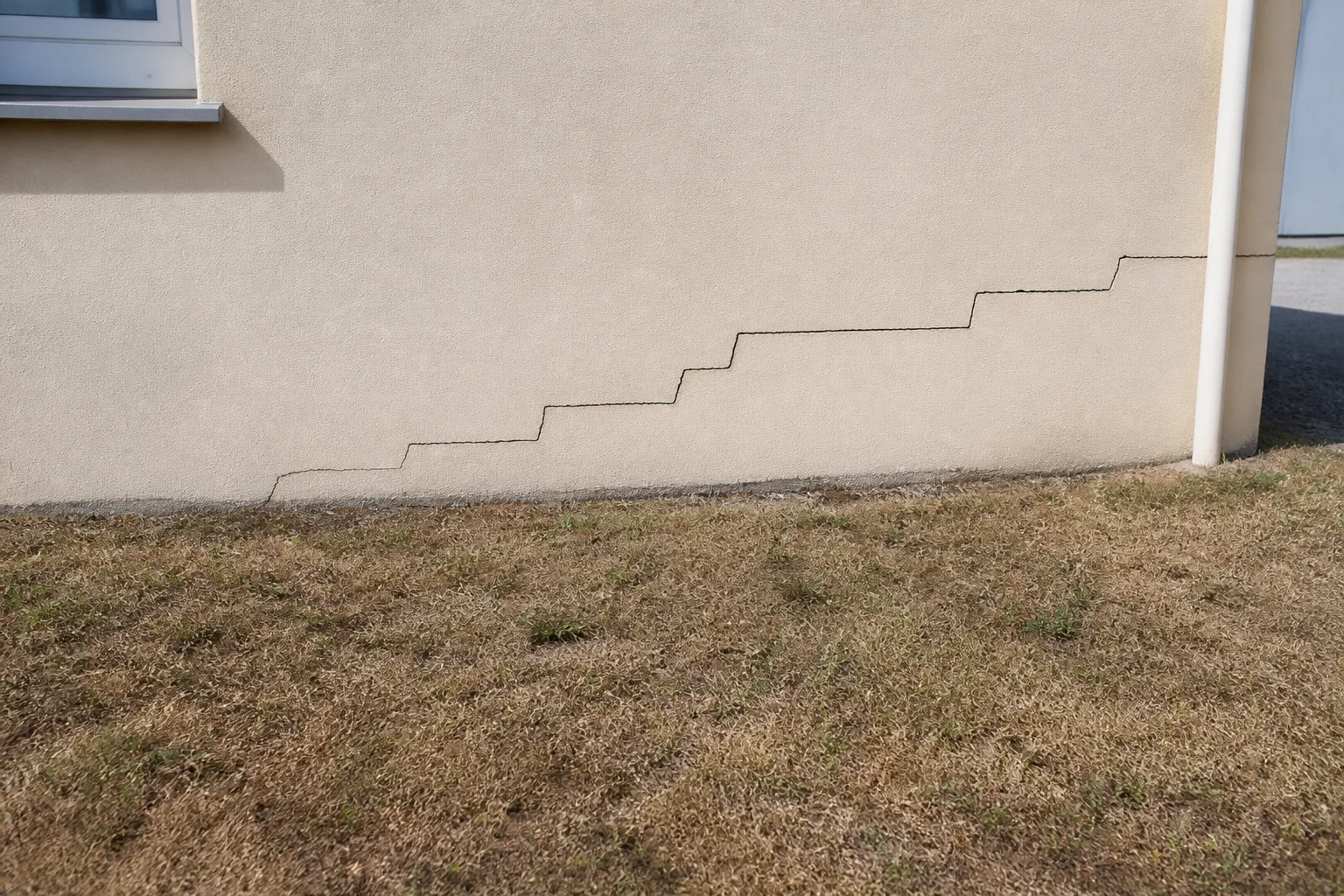 Fissure en escalier sur une façade enduite