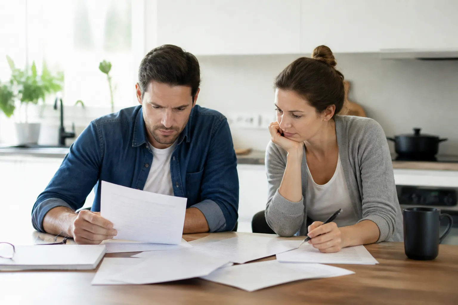 Acheteurs relisant les documents de vente d’une maison