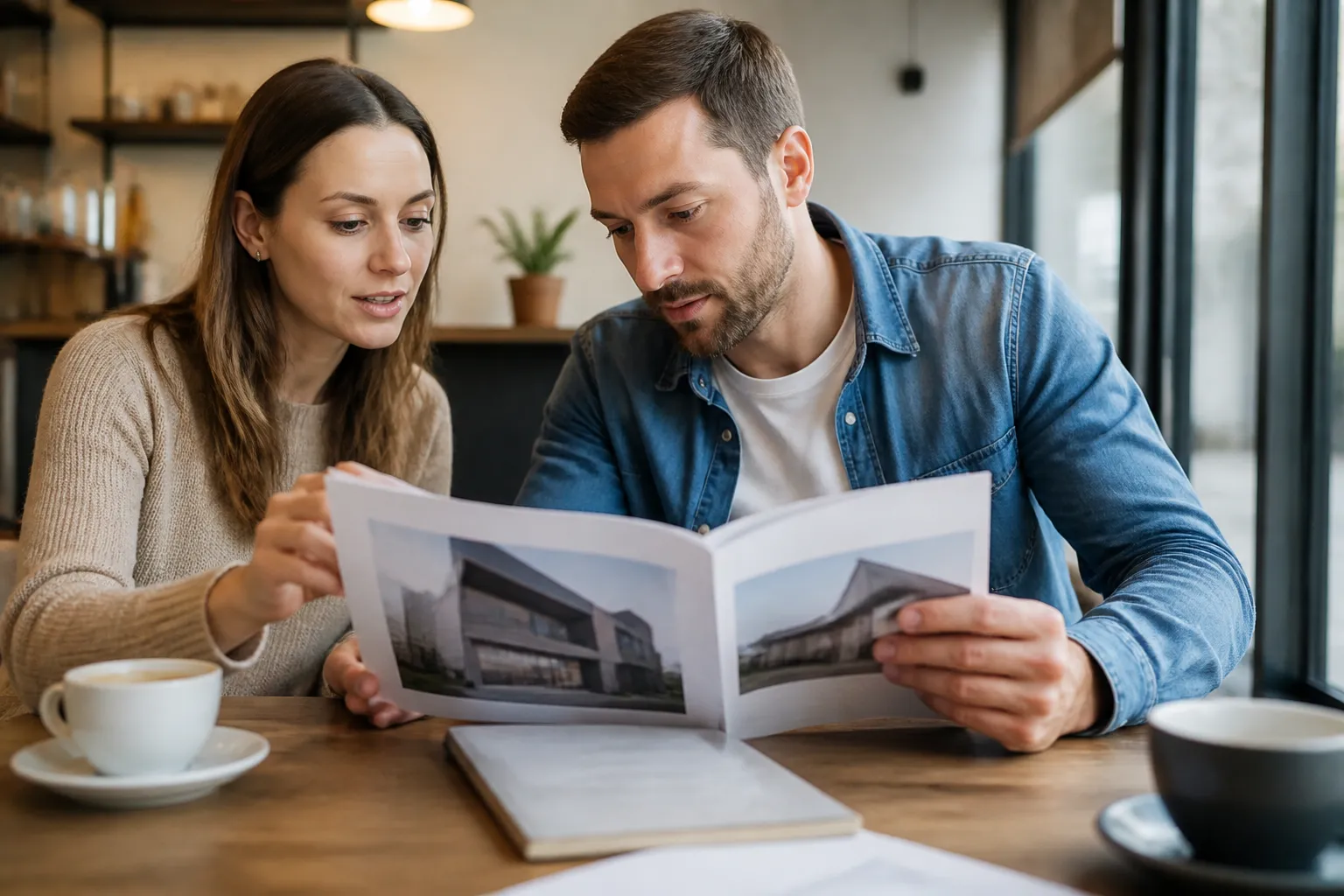 Acheteurs consultant un rapport d’expertise avant de signer