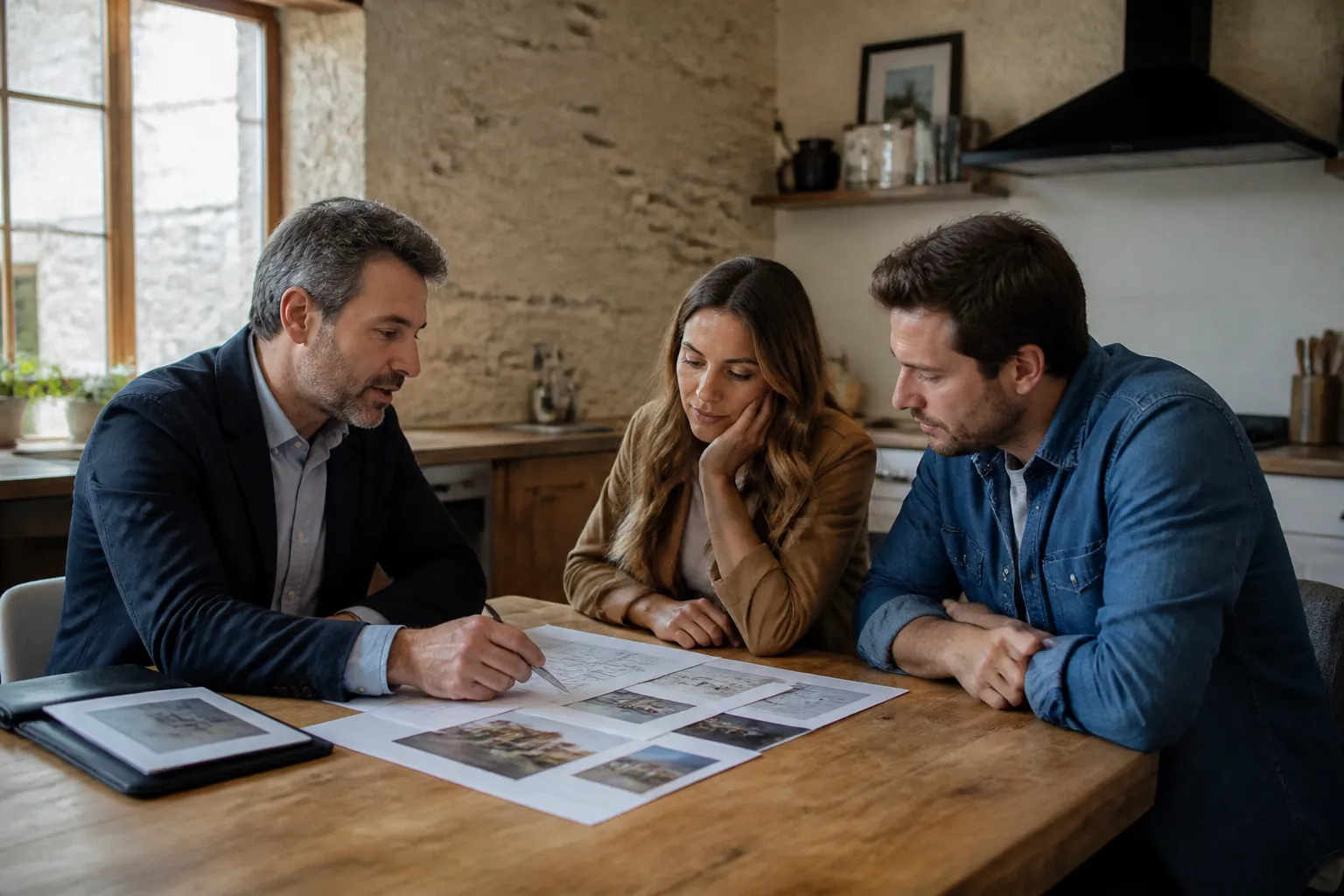 Expert présentant son rapport à des acheteurs