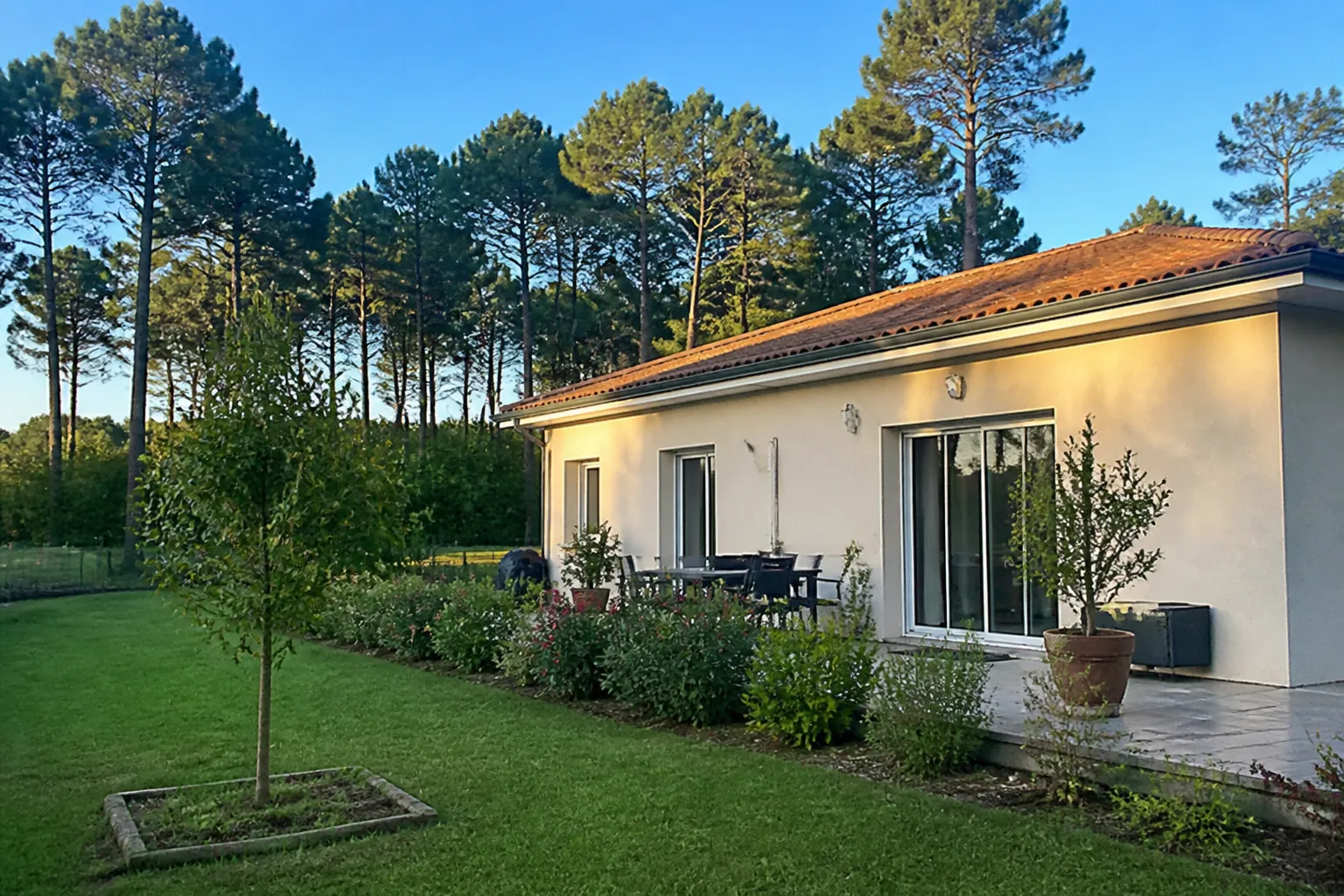Pavillon avec jardin en lisière de pins dans le sud-ouest