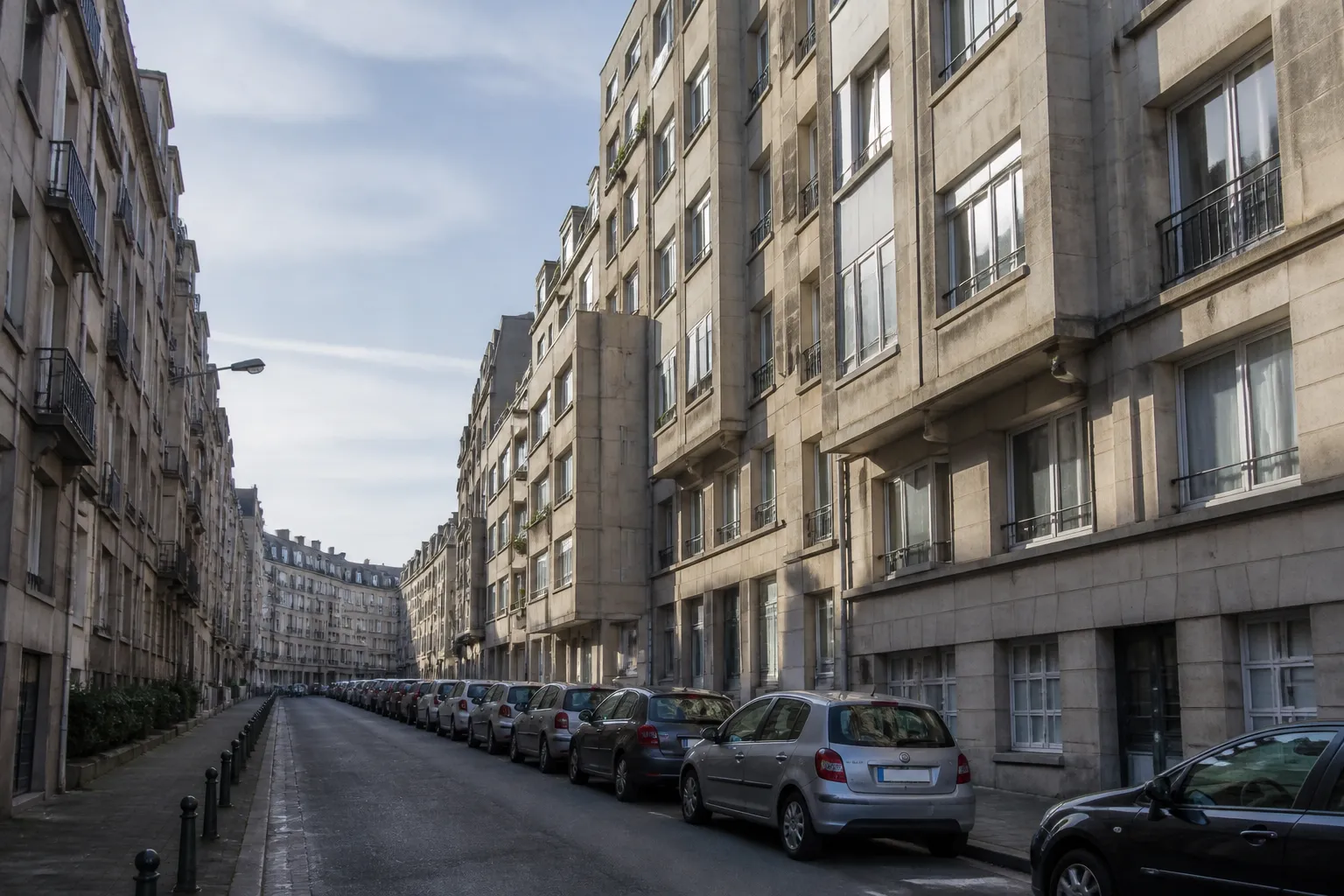 Immeubles de la Reconstruction dans une ville normande