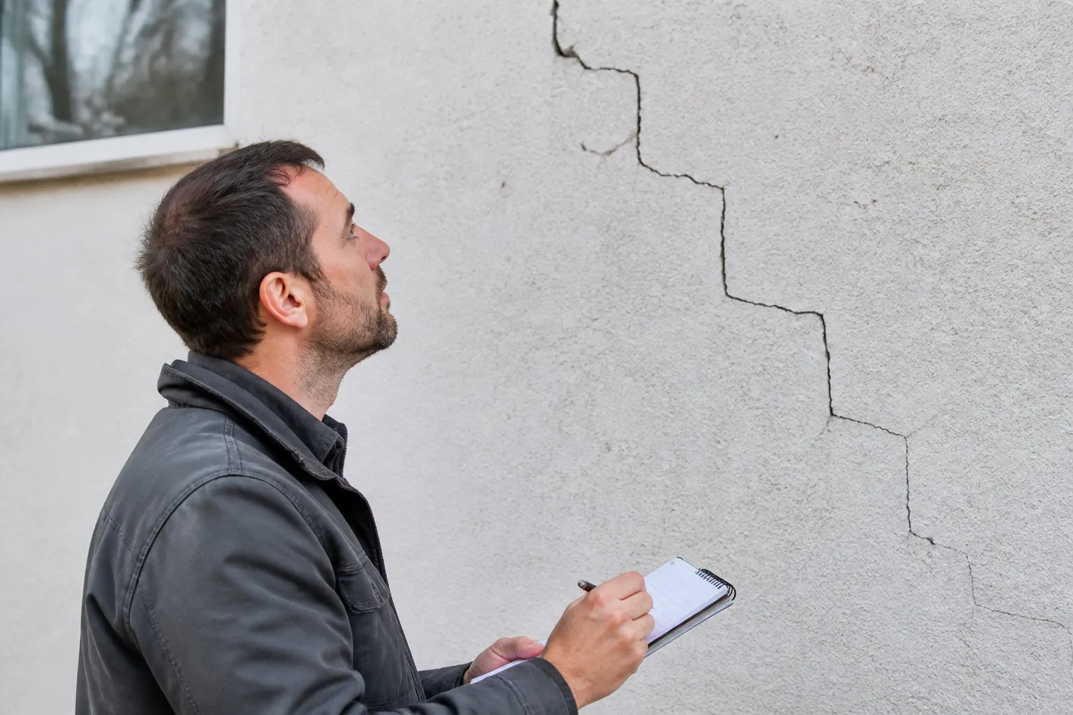 Fissure en escalier relevée sur un mur de maison
