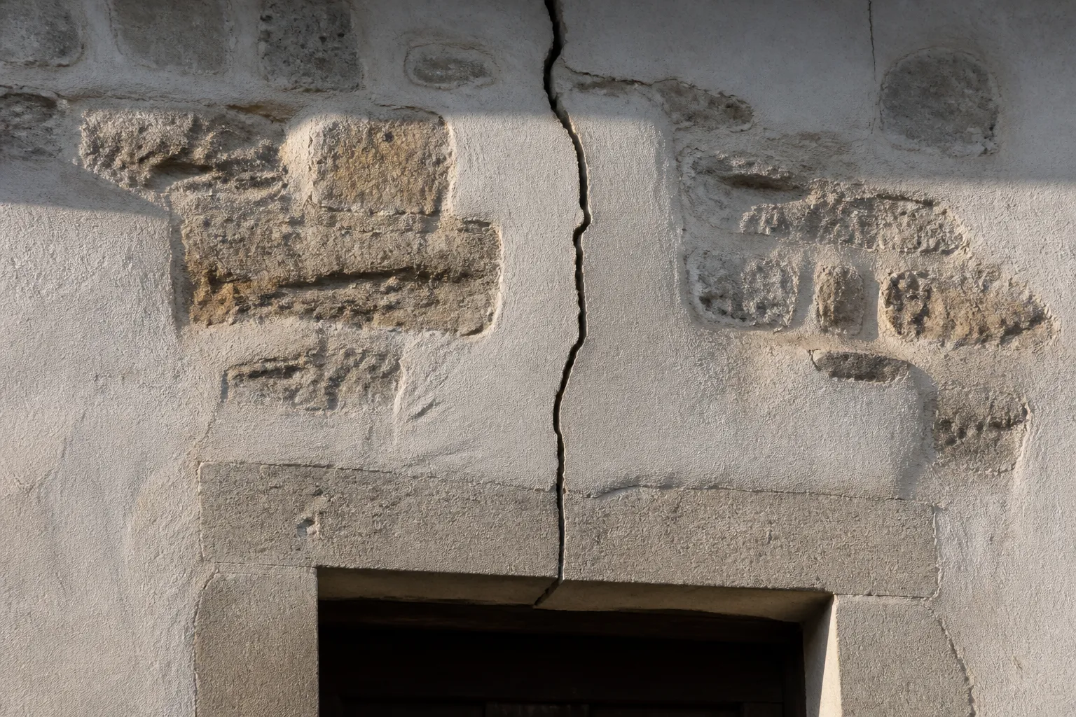 Façade de maison en pierre avec fissure verticale