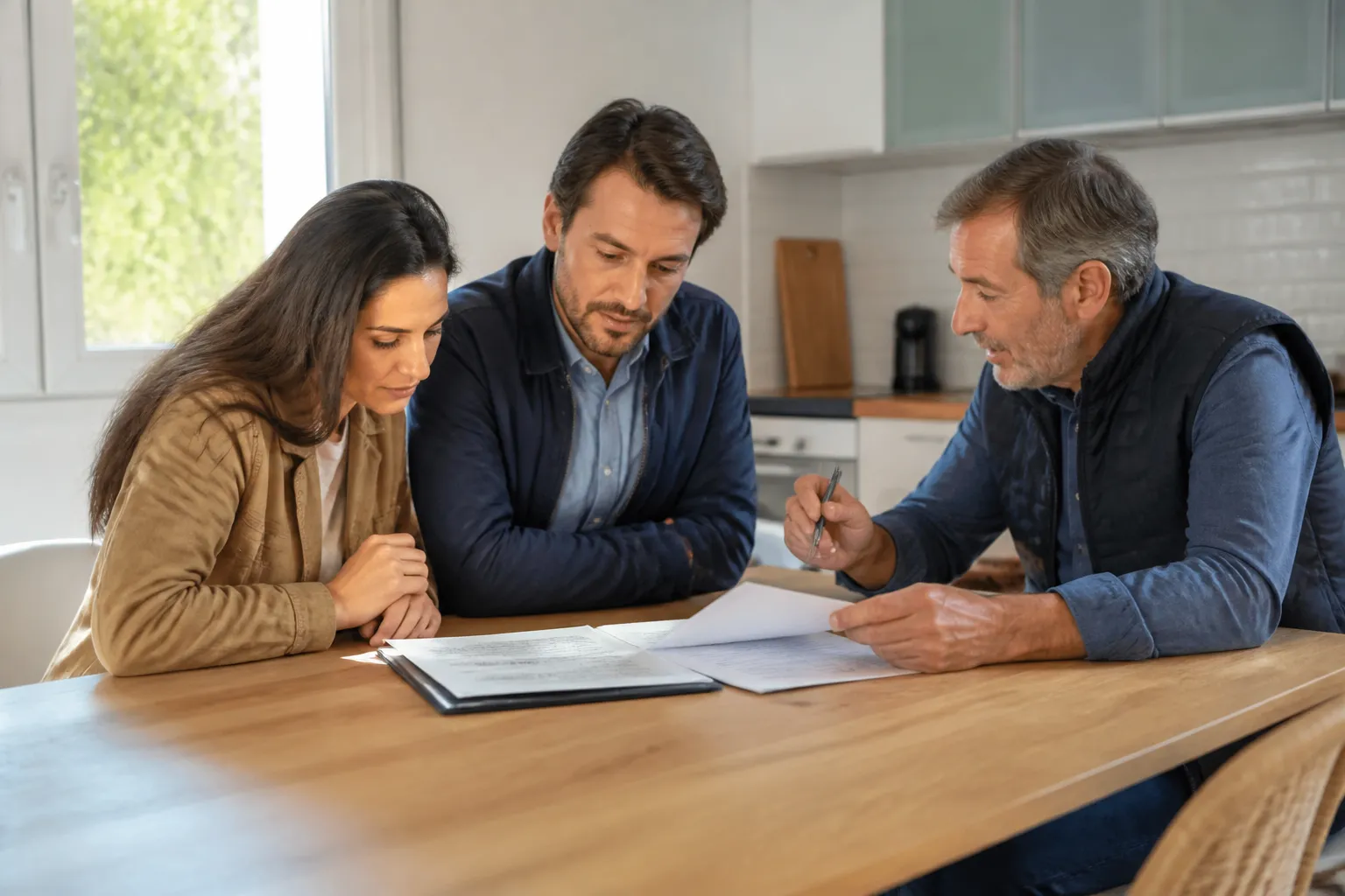 Acheteurs relisant un rapport d’expertise avant achat avec l’expert