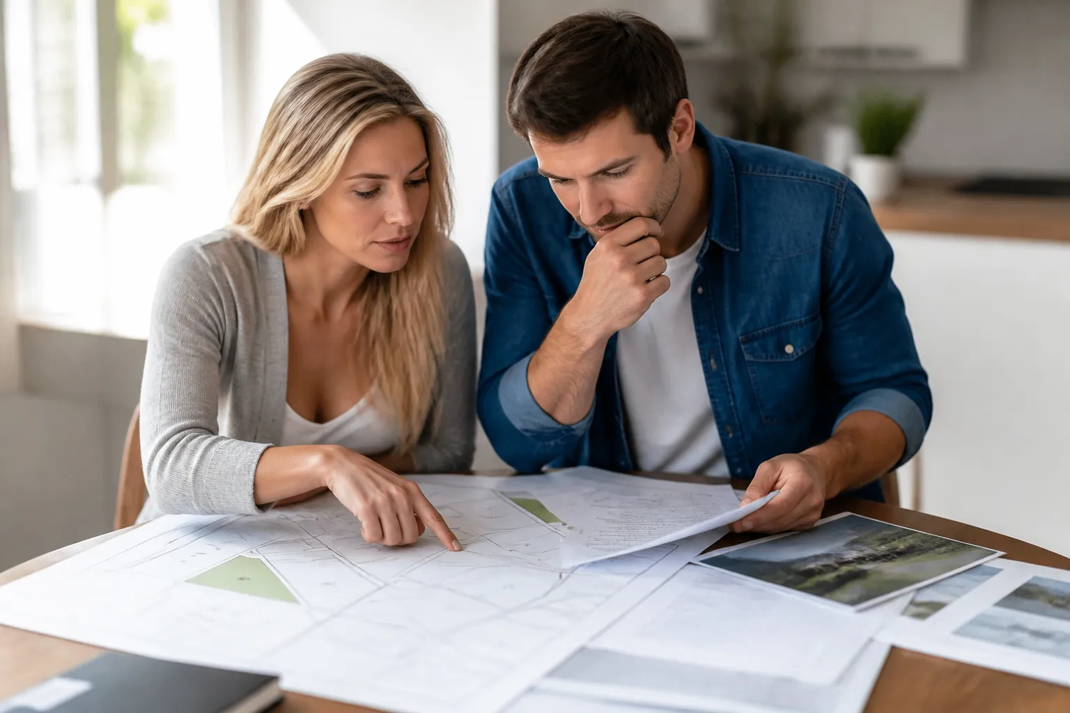 Acheteurs consultant un état des risques et un plan cadastral