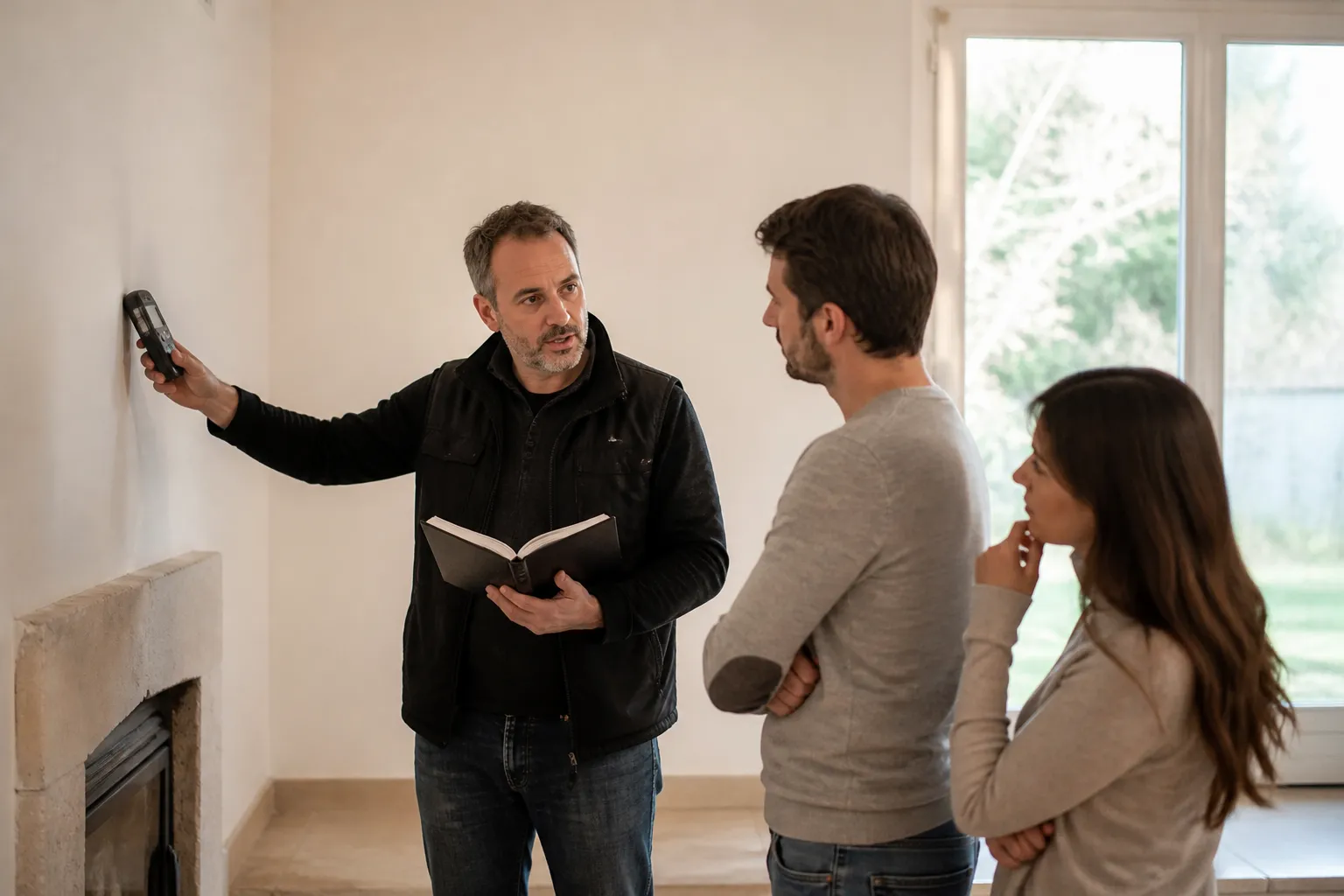 Expert et acquéreurs lors d’une visite d’expertise