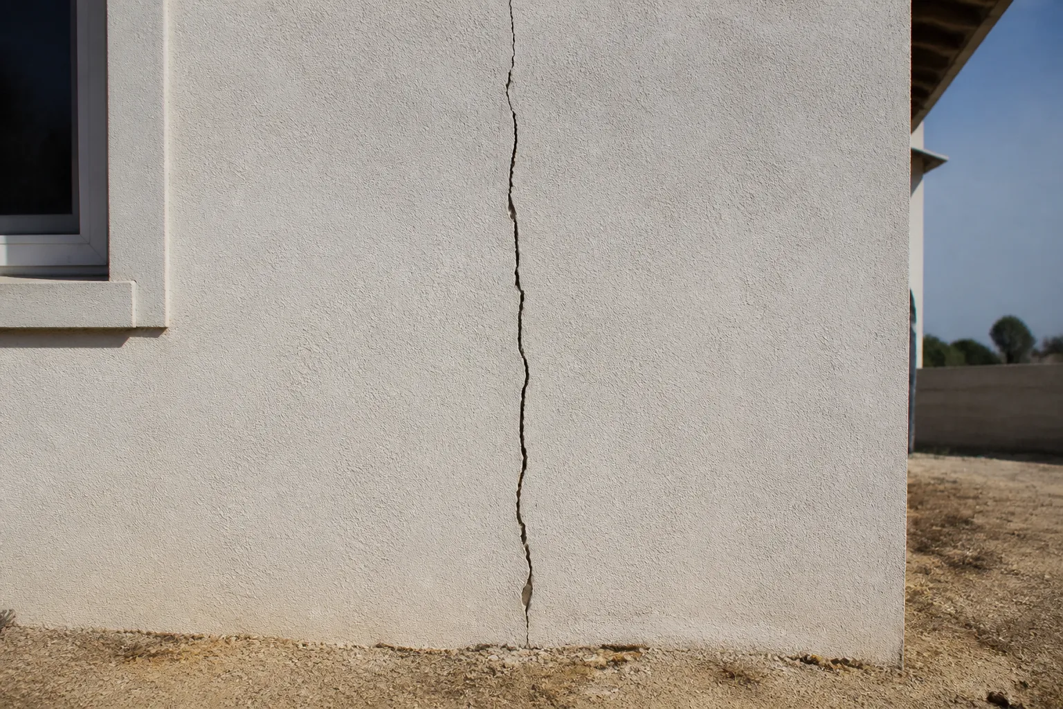 Fissure traversant un mur de maison individuelle