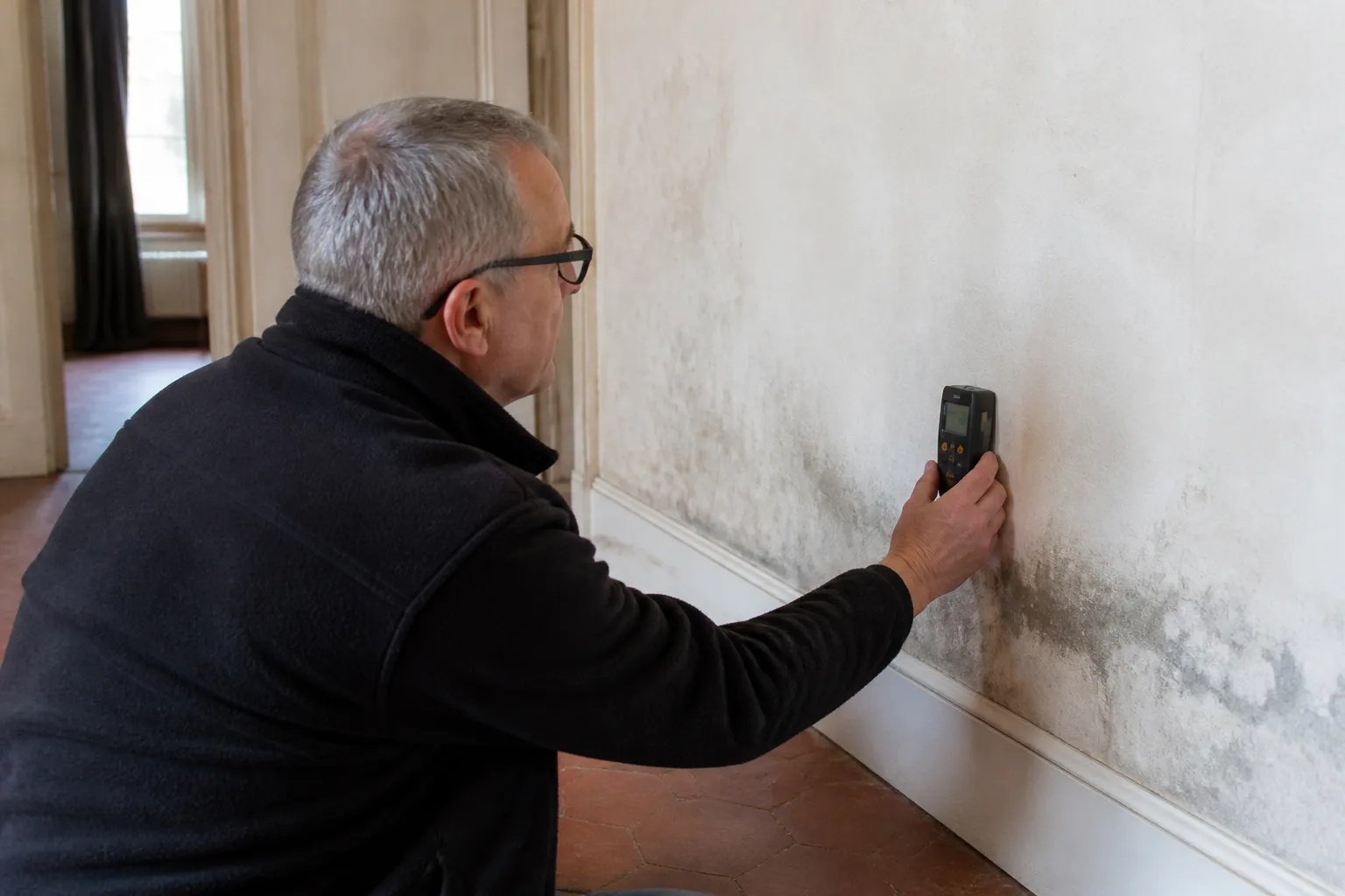Mesure de l’humidité d’un mur intérieur avec un humidimètre