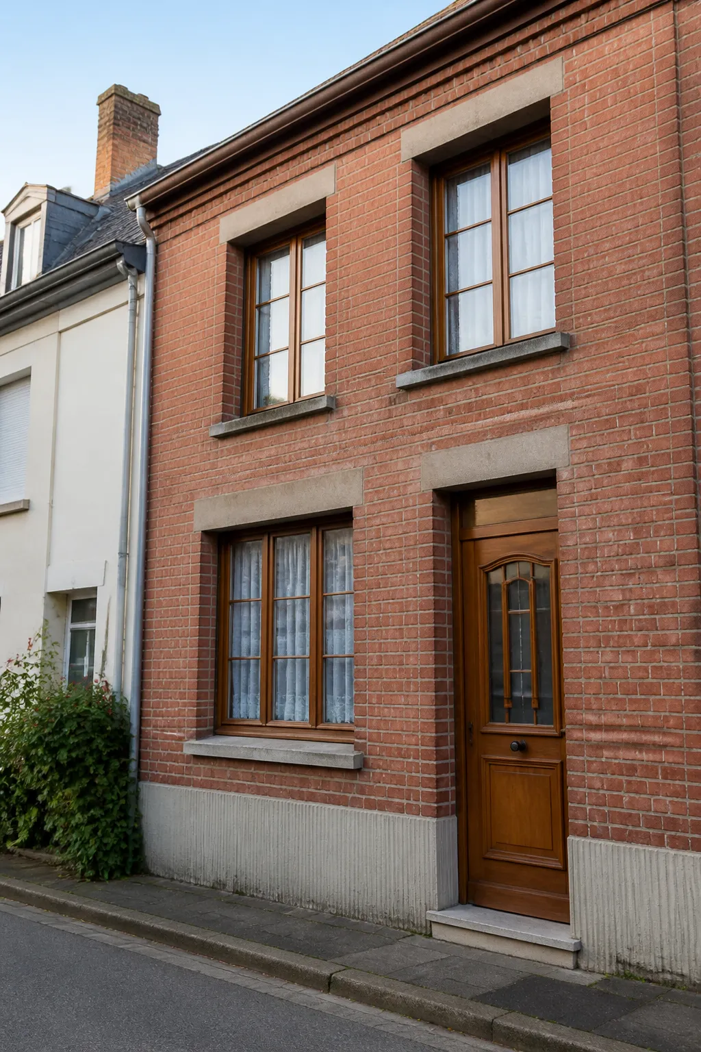 Maison de ville en brique avec porte d'entrée sur rue à Tourcoing