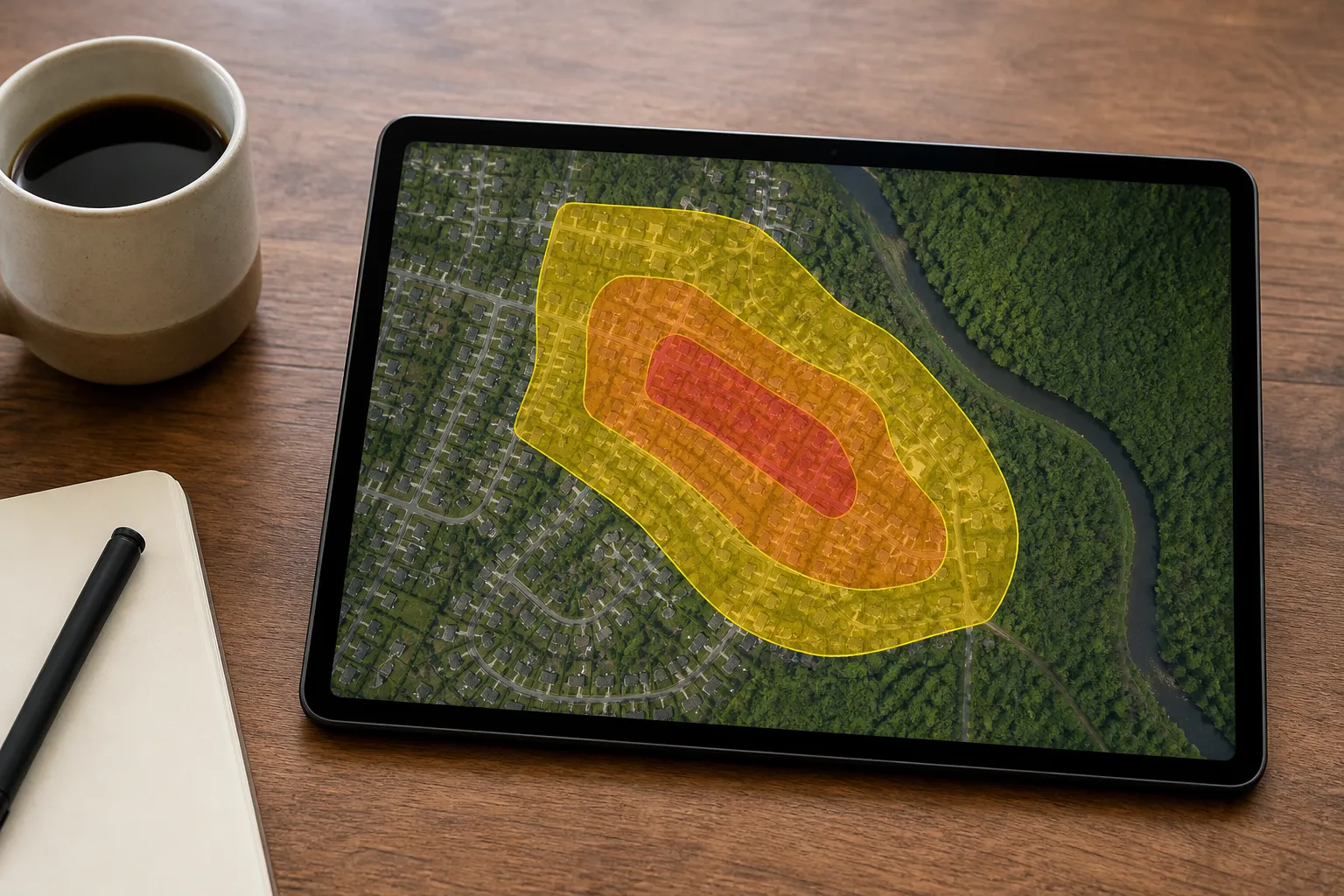 Carte de zonage des risques consultée sur tablette