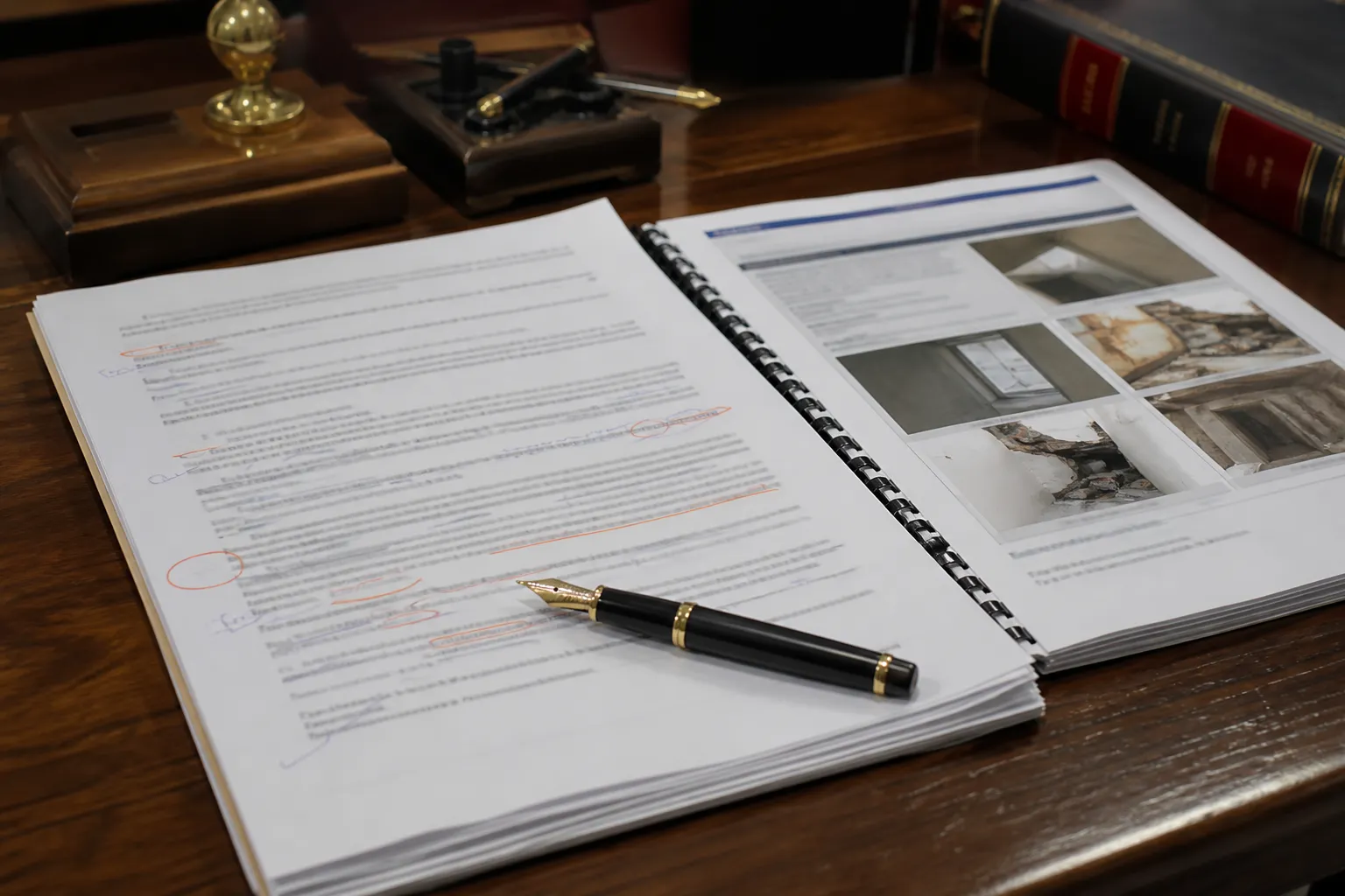 Compromis de vente annoté avec un rapport d'expertise sur un bureau de notaire