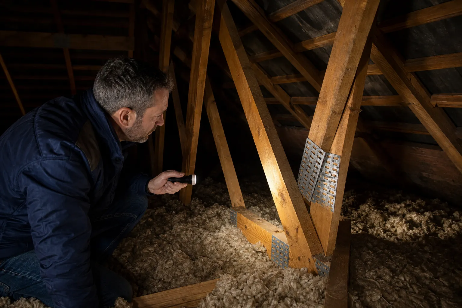 Charpente en fermettes industrielles dans des combles non aménagés